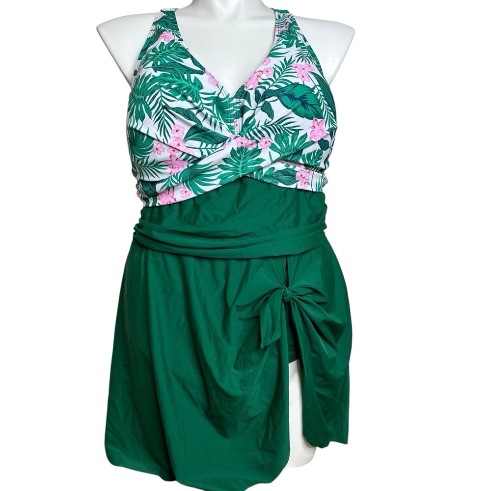 Blooming Jelly Tropical Leaf Print One Piece Bathing Suit 3XL